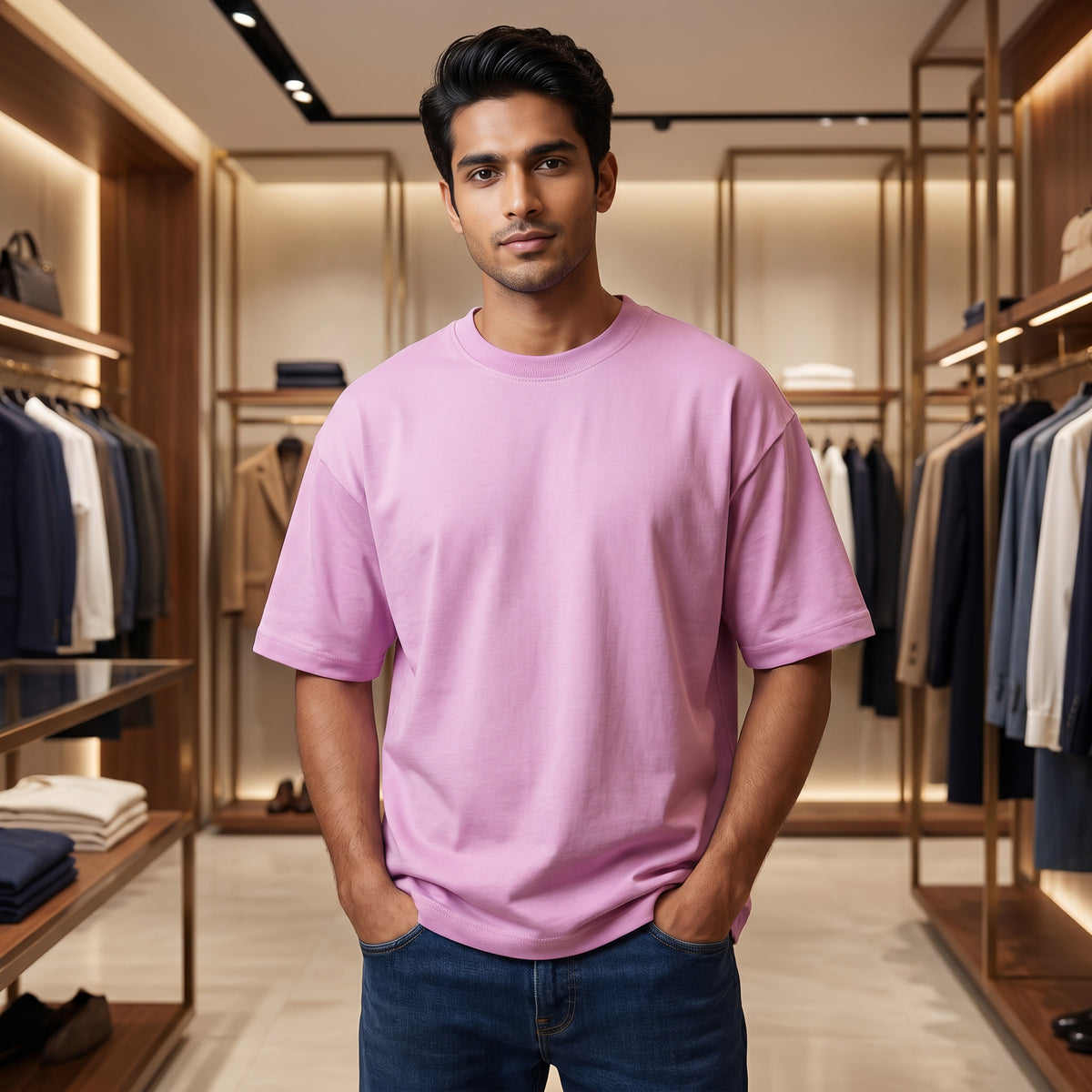 Men's Premium Oversized T-Shirt | Lavender Color | 100% Cotton French Terry Loopknit Fabric | 240 GSM | Drop Shoulder Fit