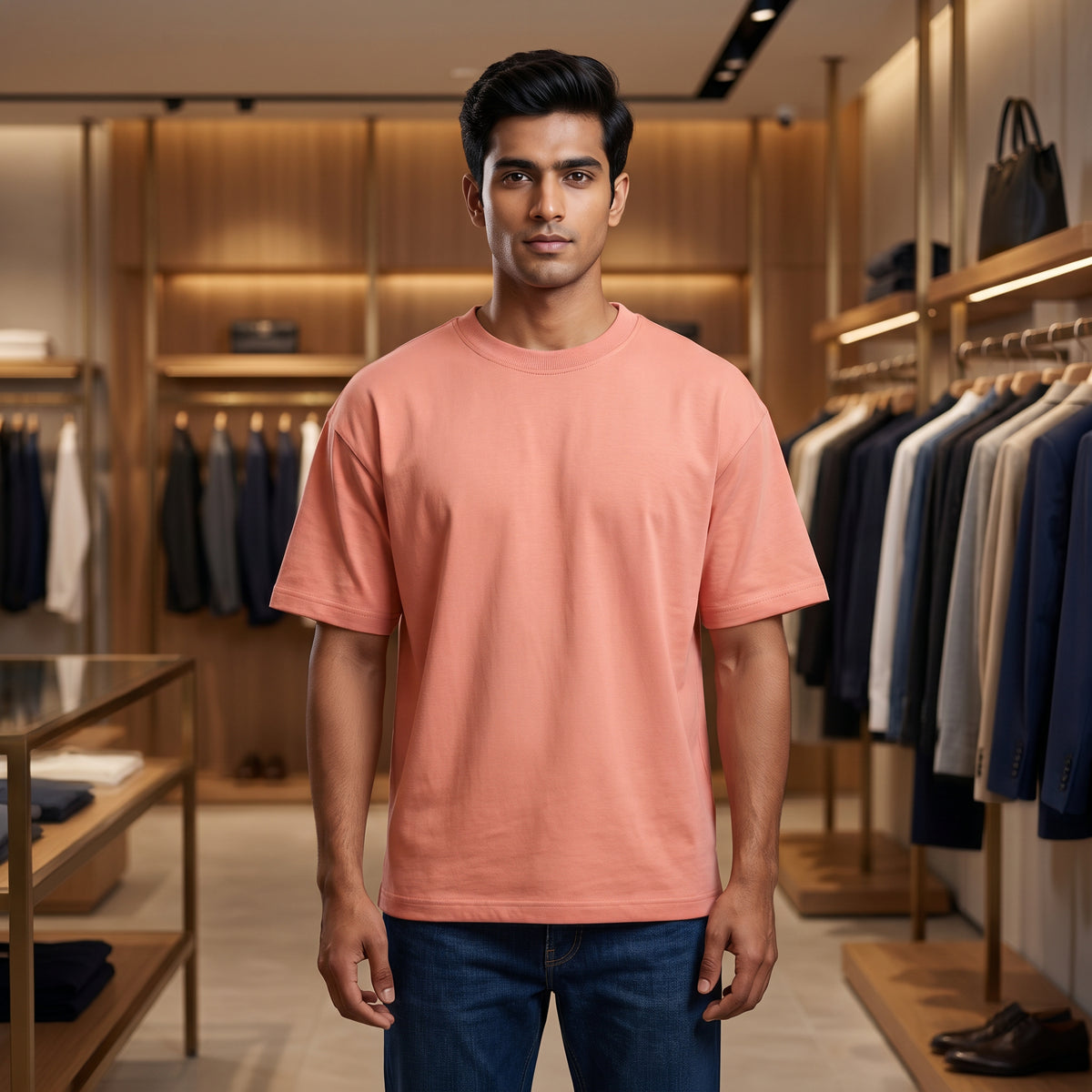 Men's Premium Oversized T-Shirt | Dusky Pink Color | 100% Cotton French Terry Loopknit Fabric | 240 GSM | Drop Shoulder Fit