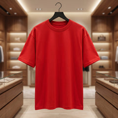 Men's Premium Oversized T-Shirt | Red Color | 100% Cotton French Terry Loopknit Fabric | 240 GSM | Drop Shoulder Fit
