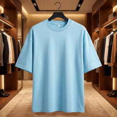 Women's Premium Oversized T-Shirt | Sky Blue Color | 100% Cotton French Terry Loopknit Fabric | 240 GSM | Drop Shoulder Fit