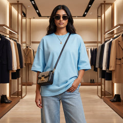 Women's Premium Oversized T-Shirt | Sky Blue Color | 100% Cotton French Terry Loopknit Fabric | 240 GSM | Drop Shoulder Fit