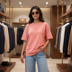 Women's Premium Oversized T-Shirt | Dusky Pink Color | 100% Cotton French Terry Loopknit Fabric | 240 GSM | Drop Shoulder Fit