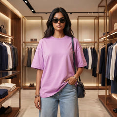 Women's Premium Oversized T-Shirt | Lavender Color | 100% Cotton French Terry Loopknit Fabric | 240 GSM | Drop Shoulder Fit