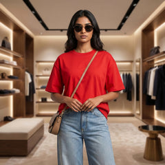 Women's Premium Oversized T-Shirt | Red Color | 100% Cotton French Terry Loopknit Fabric | 240 GSM | Drop Shoulder Fit