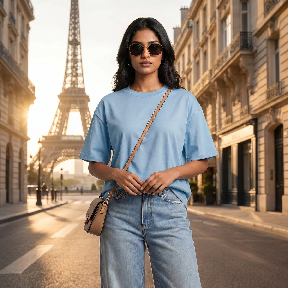 Women's Premium Oversized T-Shirt | Sky Blue Color | 100% Cotton French Terry Loopknit Fabric | 240 GSM | Drop Shoulder Fit