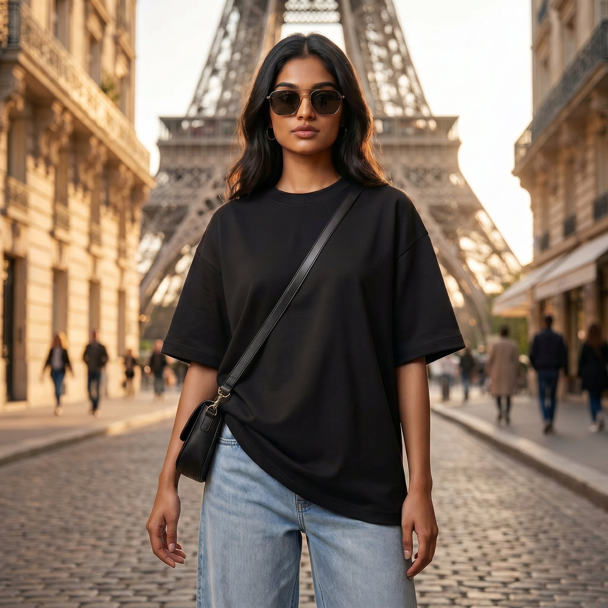 Women's Premium Oversized T-Shirt | Black Color | 100% Cotton French Terry Loopknit Fabric | 240 GSM | Drop Shoulder Fit