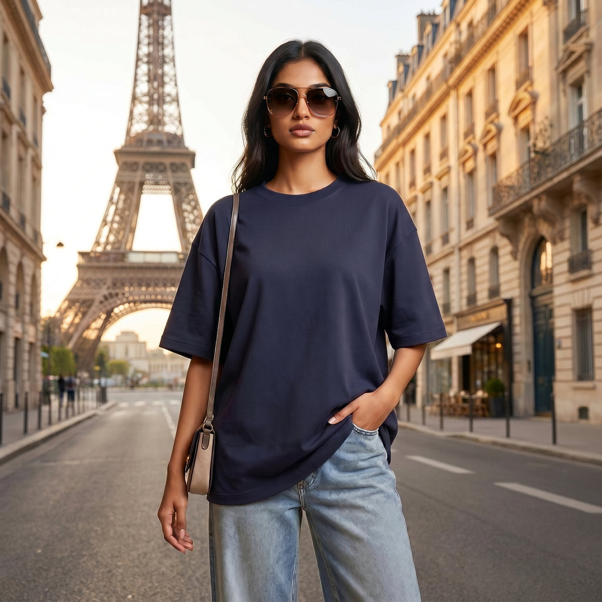 Women's Premium Oversized T-Shirt | Navy Color | 100% Cotton French Terry Loopknit Fabric | 240 GSM | Drop Shoulder Fit