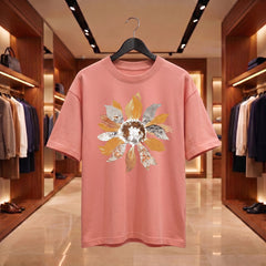 US Trend Printed Women's Premium Oversized Printed T-Shirt | Dusky Pink Color | 100% Cotton French Terry | 240 GSM | Drop Shoulder | Graphic Design Tee