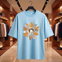 US Trend Printed Women's Premium Oversized Printed T-Shirt | Sky blue Color | 100% Cotton French Terry | 240 GSM | Drop Shoulder | Graphic Design Tee