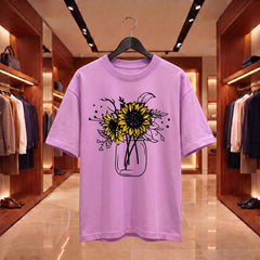 US Trend Women's Premium Oversized Printed T-Shirt | Lavender Color | 100% Cotton French Terry | 240 GSM | Drop Shoulder | US Trend Graphic Design Tee