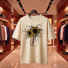 US Trend Printed Women's Premium Oversized Printed T-Shirt | Beige Color | 100% Cotton French Terry | 240 GSM | Drop Shoulder | Graphic Design Tee