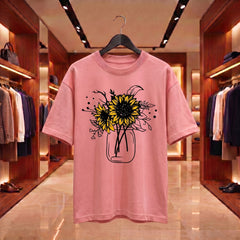 US Trend Printed Women's Premium Oversized Printed T-Shirt | Dusky Pink Color | 100% Cotton French Terry | 240 GSM | Drop Shoulder | Graphic Design Tee