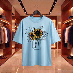 US Trend Printed Women's Premium Oversized Printed T-Shirt | Sky Blue Color | 100% Cotton French Terry | 240 GSM | Drop Shoulder | Graphic Design Tee