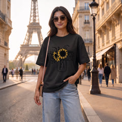 US Trend Printed Women's Premium Oversized Printed T-Shirt | Black Color | 100% Cotton French Terry | 240 GSM | Drop Shoulder | Graphic Design Tee