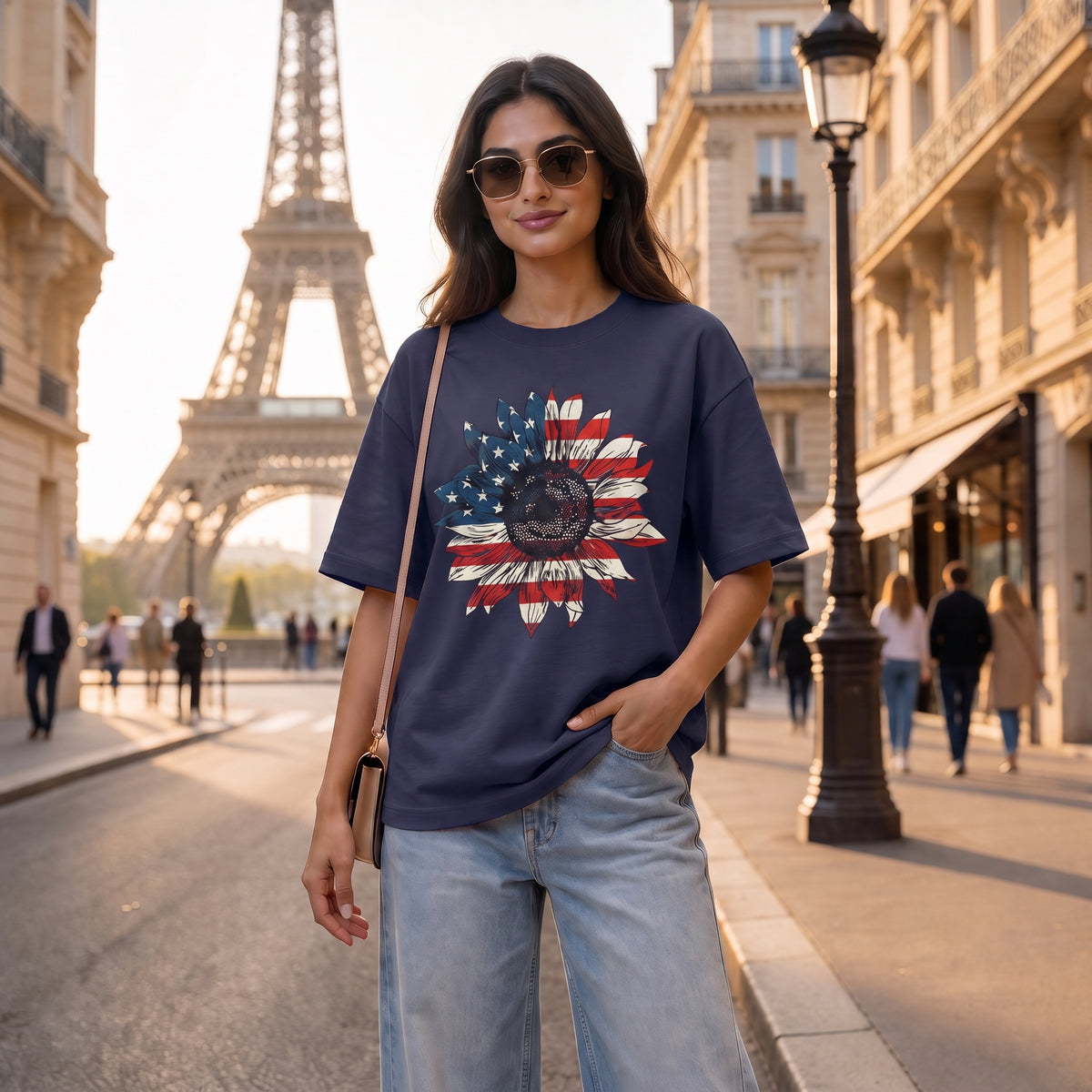 US Trend Printed Women's Premium Oversized Printed T-Shirt | Navy Color | 100% Cotton French Terry | 240 GSM | Drop Shoulder | Graphic Design Tee